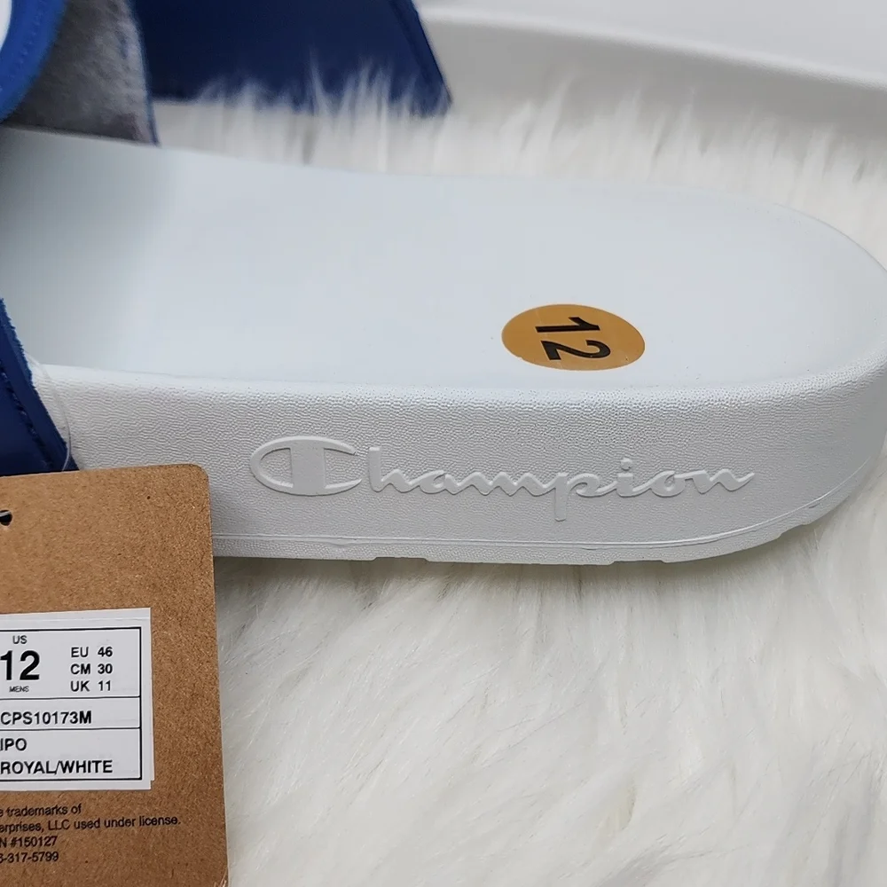 Champion IPO Royal White Slides Sandals Flip Flops